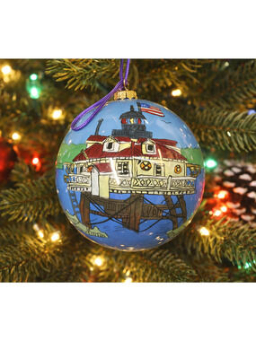 Vintage Global Village Glass Lighthouse Ornament / Thomas Point Shoal / 3" Ball
